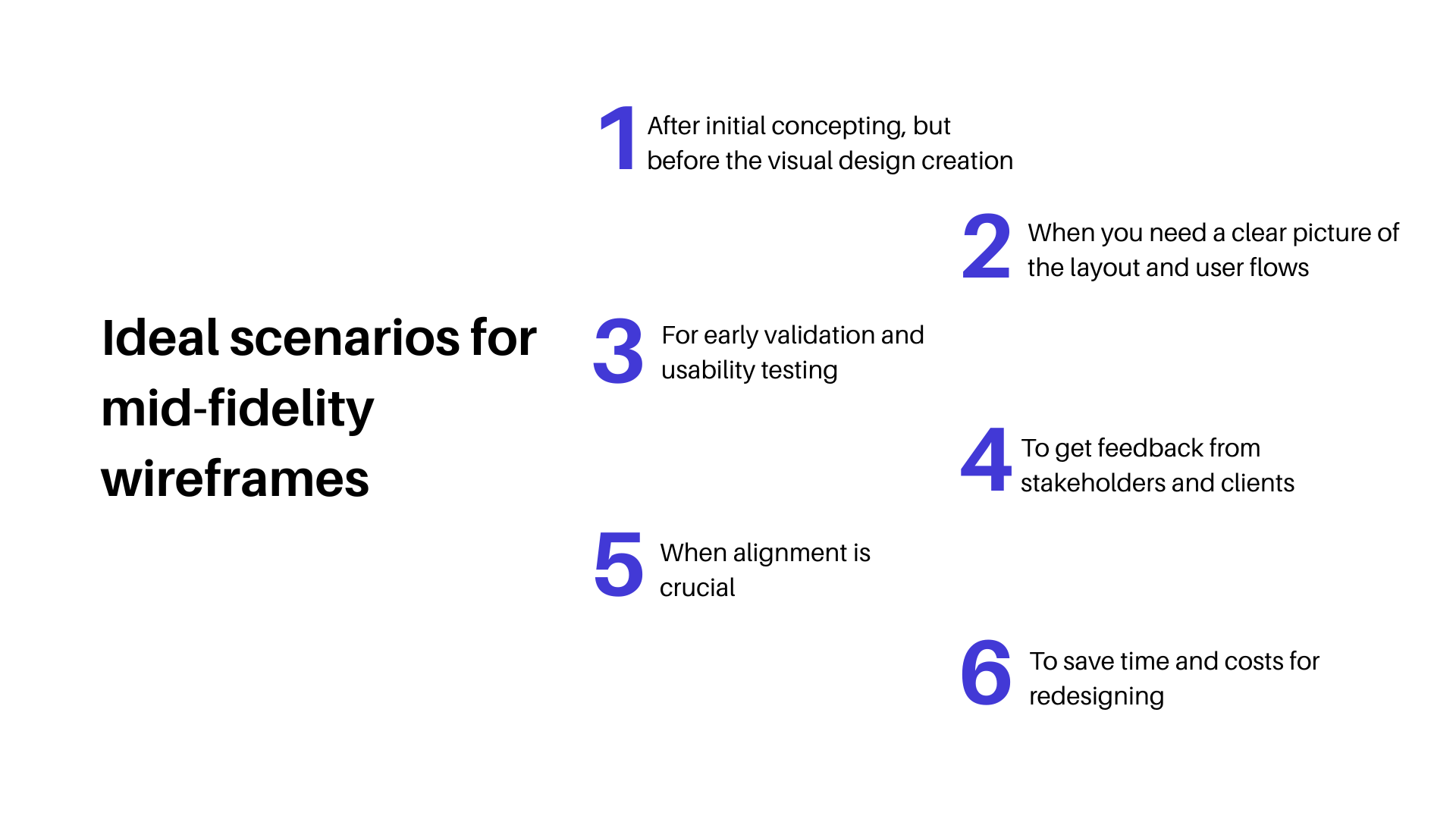 Scenarios for mid-fidelity wireframes
