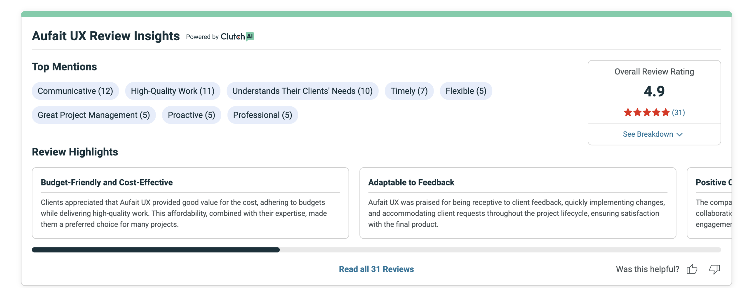 Aufait UX Clutch rating