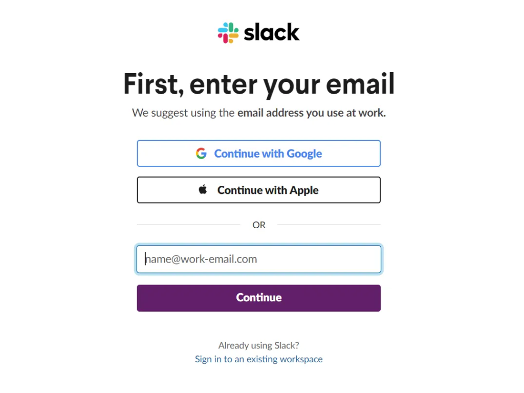 Slack Sign-Up Interface